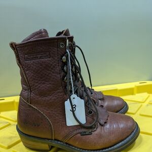 Brown Leather Lace-Up Boots